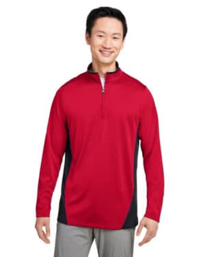 RED/ BLACK M786 men's flash snag protection plus il colorblock quarter-zip