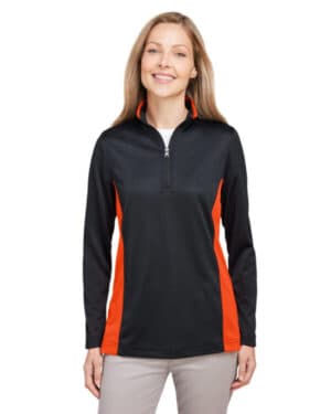 BLACK/ TEAM ORNG M786W ladies' flash snag protection plus il colorblock quarter-zip