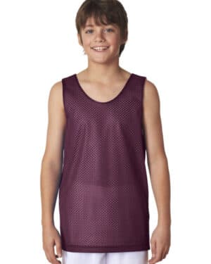 MAROON/ WHITE A4 N2206 youth reversible mesh tank