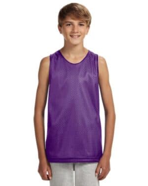 PURPLE/ WHITE A4 N2206 youth reversible mesh tank