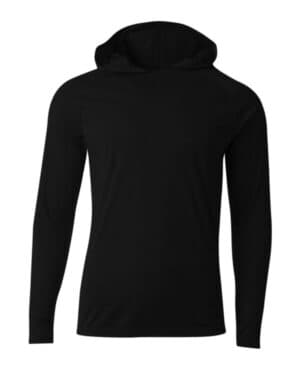 BLACK N3409 men's cooling performance long-sleeve hooded t-shirt