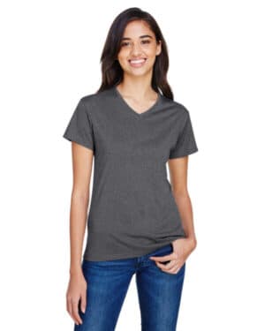 CHARCOAL HEATHER A4 NW3381 ladies' topflight heather v-neck t-shirt