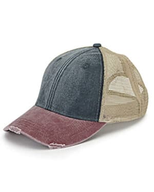 NAVY/ BURG/ TAN Adams OL102 distressed ollie cap