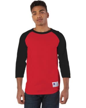 SCARLET/ BLACK Champion T1397 adult raglan t-shirt