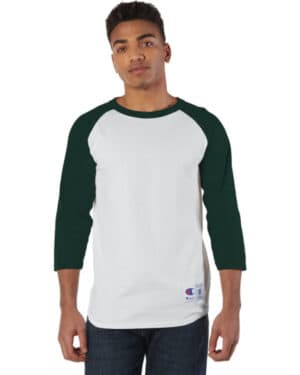 WHITE/ DRK GREEN Champion T1397 adult raglan t-shirt