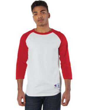 WHITE/ SCARLET Champion T1397 adult raglan t-shirt