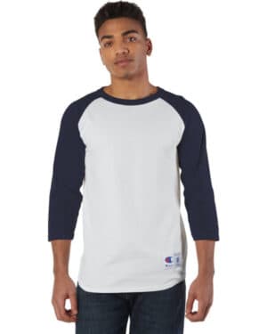 WHITE/ NAVY Champion T1397 adult raglan t-shirt