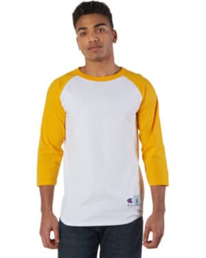 WHITE/ C GOLD Champion T1397 adult raglan t-shirt