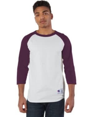 WHITE/ MAROON Champion T1397 adult raglan t-shirt