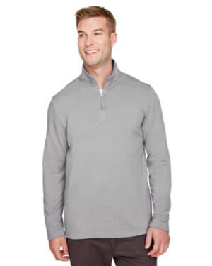 SILVER HEATHER Ultraclub UC792 men's coastal pique fleece quarter-zip