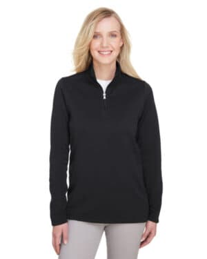 BLACK Ultraclub UC792W ladies' coastal pique fleece quarter-zip