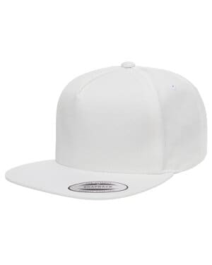 WHITE Yupoong Y6007 adult 5-panel cotton twill snapback cap