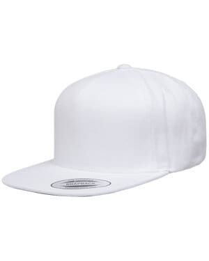 WHITE YP5089 adult 5-panel structured flat visor classic snapback cap