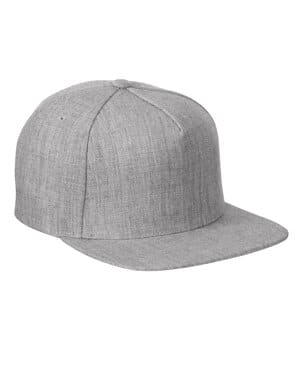 HEATHER GREY YP5089 adult 5-panel structured flat visor classic snapback cap