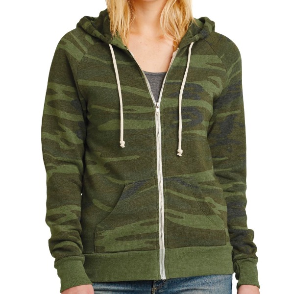 full zip hoodie in camo pattern