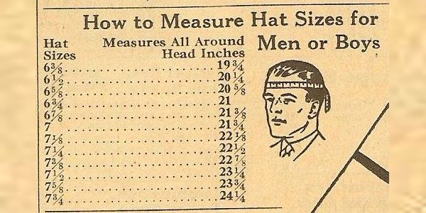 vintage hat size chart